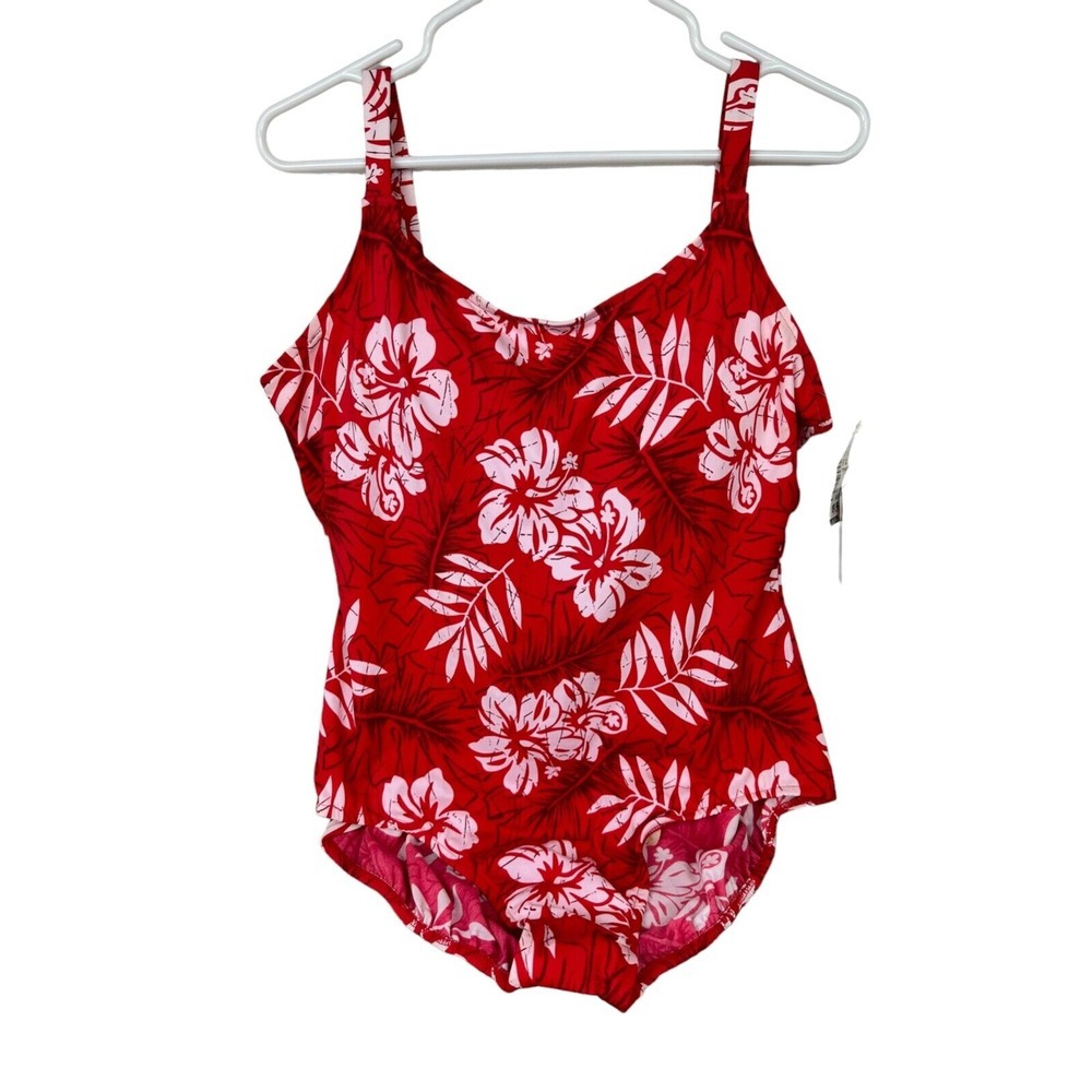 Sand N Sun‎ One Piece Red Floral Size 16W 1x Plus